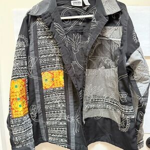 Chico's Black Jacket with Silver,Cream, Orange&Yellow Applique Accents. Size XL.
